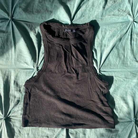 Black Ribbed Racerback Crop Top - Picture 1 of 2